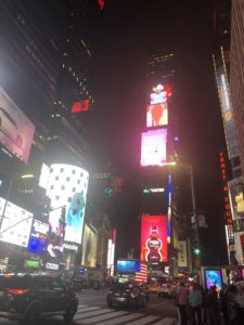 After a flight cancellation and a six-hour ride on a Greyhound bus, I unexpectedly ended up in Times Square.